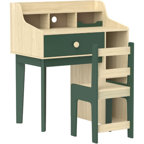 Ensemble bureau et chaise pour enfant avec étagères de rangement et tiroir, mobilier pour enfants de 3 à 10 ans, vert (1/5)