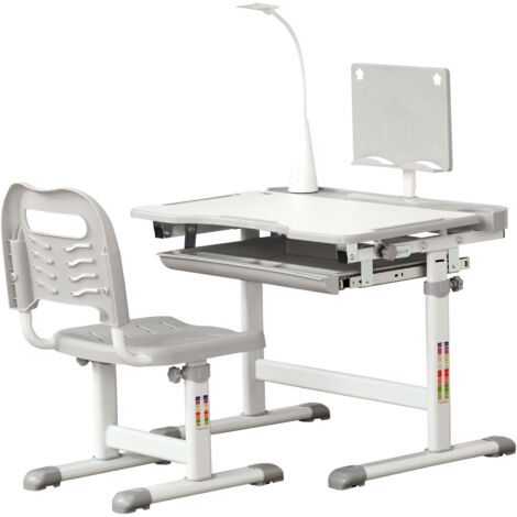 Ensemble chaise et bureau pour enfants avec lampe LED hauteur réglable plateau incliné support de lecture gris (1/5)