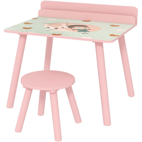Ensemble table et chaise enfant table pour enfant avec chaise avec porte-livres motifs d'ours pour enfants 3-8 ans rose (1/5)