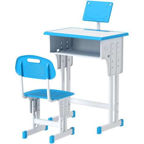 Bureau et chaise pour enfant avec support de lecture casier crochet et porte stylo 60 x 45x 90-102 cm bleu (1/5)