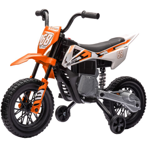 Moto électrique pour enfant moto cross pour enfants de 3 à 6 ans 2 moteurs 12V vitesse max. 5 km/h 107x56x70cm orange (1/5)