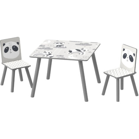 Ensemble table et chaises pour enfants, table pour enfant avec 2 chaises, motif animaux pour chambre à coucher gris (1/5)