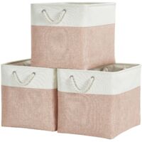Lot de 3 paniers de rangement cubiques en tissu, boîtes d'unité de rangement cube pour organiser les vêtements, étagère, chambre d'enfant, placard de maison (rose/blanc, 33 x 33 x 33 cm)