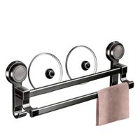 Wall Mounted Bar - Suction Cup Towel Holder for Shower Aluminum Alloy with ABS Material, No Drill Installation, Two Hooks Feature, Bathroom Glass Support, Apartment Tile Door
