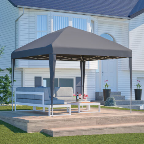 Pavillon pliant 3x3m, hauteur réglable, avec 4 sacs de sable et sac de transport (gris) (1/4)