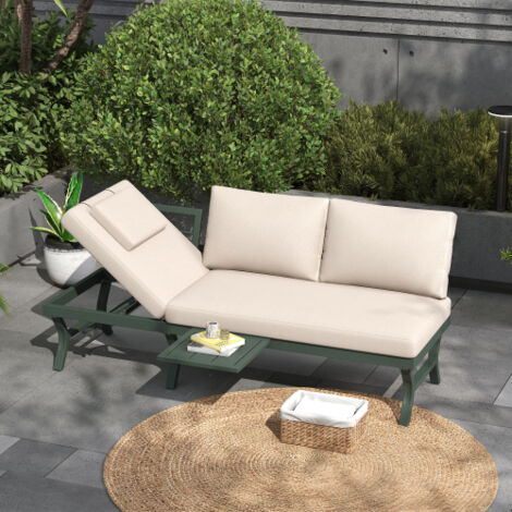 Ensemble de mobilier de jardin, canapé d'extérieur 3 places, inclinable (5 positions, jusqu'à 55°), avec table, structure en tubes d'acier galvanisé, table incluse (position ajustable), vert