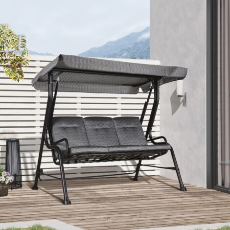 Balancelle de jardin Hollywood Outsunny pour 3 places, auvent solaire ajustable, tissu Texteline gris, 200 x 120 x 170 cm