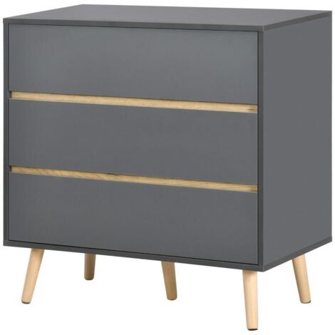 Commode avec 3 tiroirs, meuble de rangement sans poignées, design scandinave, 80 x 40 x 80 cm, couleur grise (1/5)