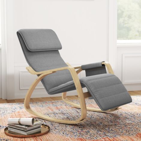 Fauteuil inclinable à bascule, fauteuil d'allaitement avec repose-pieds réglable, poche latérale et appui-tête, couleur grise. (1/5)