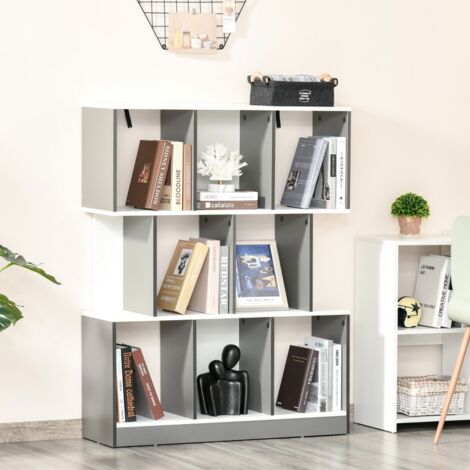 Bibliothèque HOMCOM à 8 étagères pour salon et chambre, bibliothèque moderne en panneaux de particules, 100 x 27 x 124 cm, gris foncé (1/4)