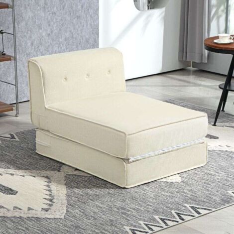 Canapé-lit pliant avec dossier rembourré, fauteuil convertible, lit d'appoint – pour salon et bureau, blanc crème. (1/5)