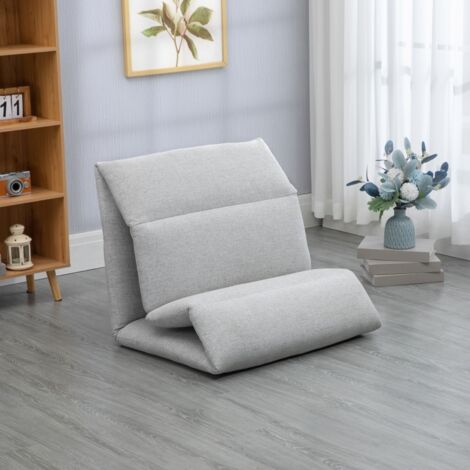 Fauteuil de sol, matelas d'appoint, aspect lin, tissu respirant, gris clair. (1/5)
