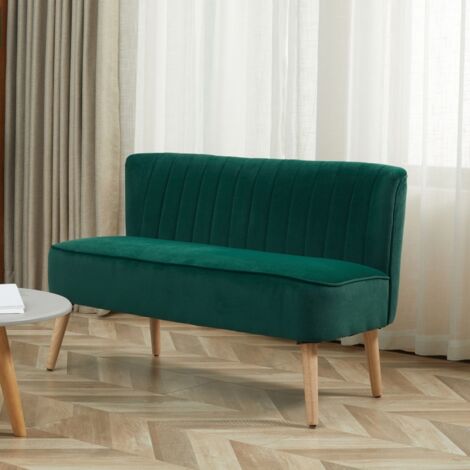 Canapé rétro 2 places, pieds en bois, vert foncé, 117 x 56,5 x 77 cm (1/5)