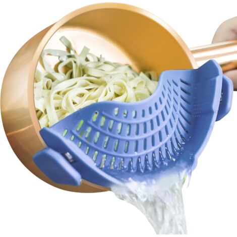 Passoire en silicone avec clip, adaptable à toutes les casseroles – idéale pour égoutter les pâtes, la viande, les légumes et les fruits. (1/3)