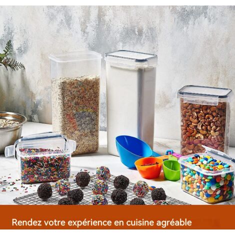 Lot de 8 boîtes de conservation transparentes en PP qualité alimentaire, bocaux de rangement hermétiques pour céréales et légumineuses, rangement de cuisine anti-humidité (1/5)