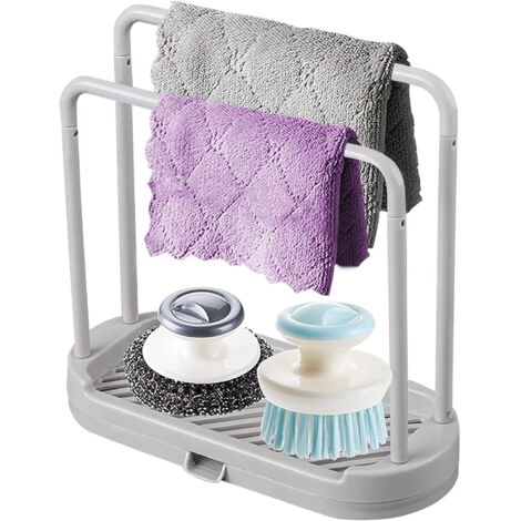 Organisateur de rangement pour évier de cuisine, permettant de ranger et d'organiser les éponges, les torchons et les brosses de nettoyage (gris) (1/5)