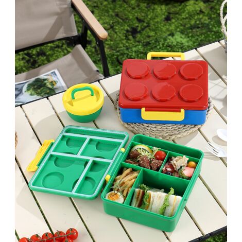 Boîte à lunch pour enfants à assembler style briques, boîte à goûter et salade, portable pour pique-nique, réchauffable au micro-ondes (1/5)