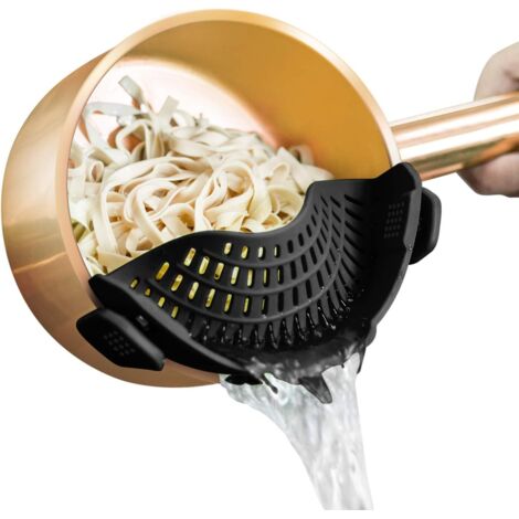 Passoire en silicone avec clip, adaptable à toutes les casseroles – idéale pour égoutter les pâtes, la viande, les légumes et les fruits. (1/5)
