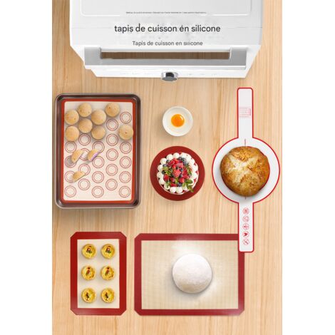 Lot de 5 tapis de cuisson en silicone rouge pour macarons, tapis de transfert avec oreilles, antiadhésifs pour cookies et pains (1/5)