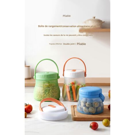 Lot de 2 seaux de conservation en silicone avec poignée (blanc + vert), boîte de conservation pour fruits et légumes, seau à glace portable pour camping, gobelet à fruits (1/5)
