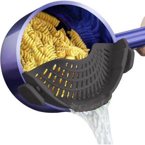Passoire en silicone avec clip, adaptable à toutes les casseroles – idéale pour égoutter les pâtes, la viande, les légumes et les fruits. (1/5)