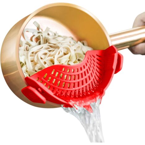 Passoire en silicone avec clip, adaptable à toutes les casseroles – idéale pour égoutter les pâtes, la viande, les légumes et les fruits. (1/5)