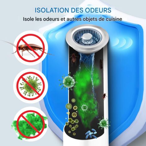 Filtre de vidange pour évier de cuisine, bouchon de vidange 3 en 1 avec panier anti-colmatage, accessoire d'évier standard américain de 3-1/2 pouces, couleur argent. (1/5)