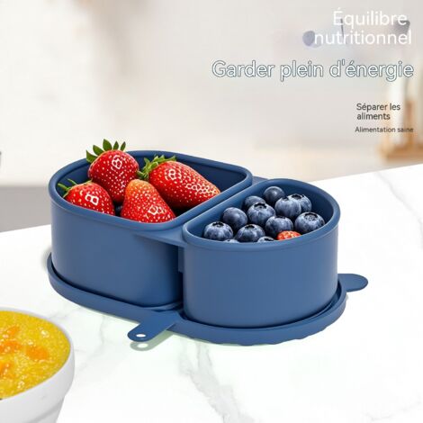Lot de 2 boîtes à lunch en silicone bleu, qualité alimentaire, à compartiments, compatibles micro-ondes, étanches et portables pour les travailleurs (1/5)