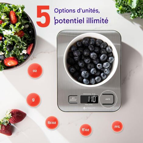 Balance de cuisine numérique, graduée en grammes et en onces, idéale pour les régimes, la pâtisserie, la cuisine, les régimes cétogènes et la préparation des repas. Écran LCD moyen, acier inoxydable 3 (1/5)