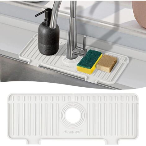 Tapis anti-éclaboussures en silicone pour évier de cuisine, 11 trous réglables, porte-éponge. (1/5)