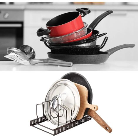 Organisateur de couvercles pour placards et plans de travail, pouvant contenir plus de 7 couvercles et accessoires de cuisson, avec 7 séparateurs ajustables - noir (1/5)