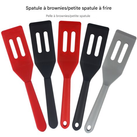 Coffret de 3 spatules en silicone noir, rouge et gris, petites tailles pour brownies, cookies, steak et œufs, spatules trouées, ustensiles pratiques pour cuisine et pâtisserie (1/4)