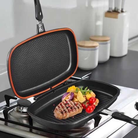Poêle grill double face antiadhésive, cuisson des deux côtés, pour teppanyaki et barbecue domestique, chauffe uniformément, ustensile de cuisine pratique et sain
