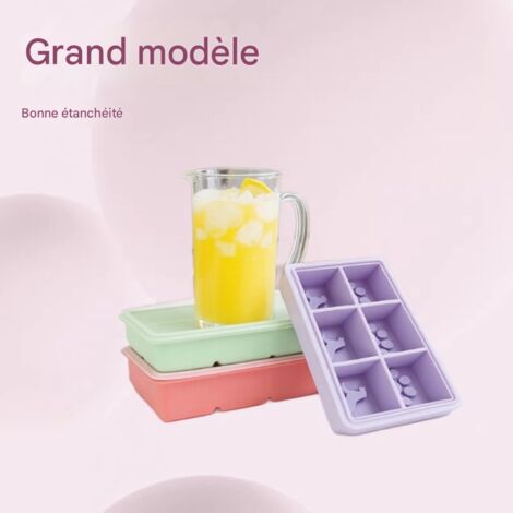 Moule à Glaçons Grand Format en Silicone Alimentaire, 6 Compartiments avec Motifs Créatifs, Lot de 4, Démoulage Facile, Idéal pour Usage Maison et Été (1/4)