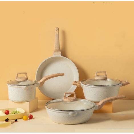 Coffret 3 pièces ustensiles de cuisine antiadhésifs pierre maifan, design élégant, casserole, faitout et poêle, polyvalent pour frire, bouillir, cuire à la vapeur, compatible induction et gaz