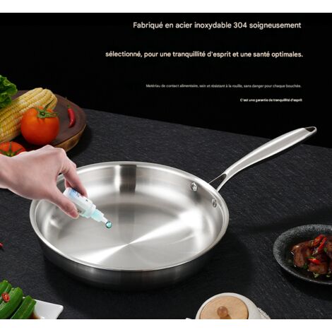 Poêle à frire et wok en acier inoxydable 304 sans revêtement, 26 cm, pour cuisiner et saisir des steaks à la maison (1/5)