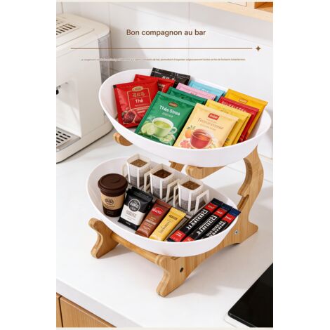 Présentoir à fruits 3 niveaux avec support en bambou, design moderne et simple, pour salon, table basse, cuisine, salle à manger et fêtes, rangement fruits et snacks (1/5)