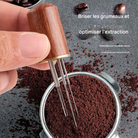 Aiguille Répartitrice de Café en Acier Inoxydable avec Manche en Bois d’Ébène, Outil Démasseur pour Café Espresso, Répartition Uniforme et Extraction Stable, Accessoire pour Machine à Café Domestique (1/5)