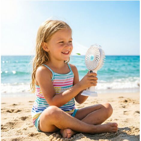 Mini ventilateur portable Aigostar blanc et doré 4,3 pouces, 3 pales, 5 vitesses, batterie 2400mAh rechargeable, avec support de table, compact et élégant pour la maison et les déplacements (1/3)