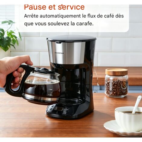 Cafetière filtre automatique 750W, capacité 1,25L, carafe en verre, système anti-goutte et isolation thermique, machine à café pratique pour maison, bureau et usage professionnel (1/3)