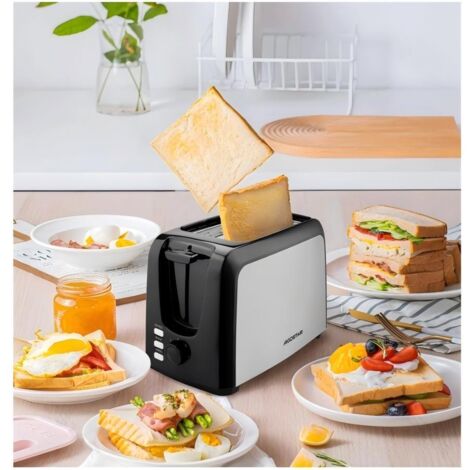 Grille-pain électrique Aigostar 750W, 2 tranches, corps en acier inoxydable, 7 niveaux de brunissage, fonctions décongélation / réchauffage / arrêt, pratique pour le petit-déjeuner (1/3)