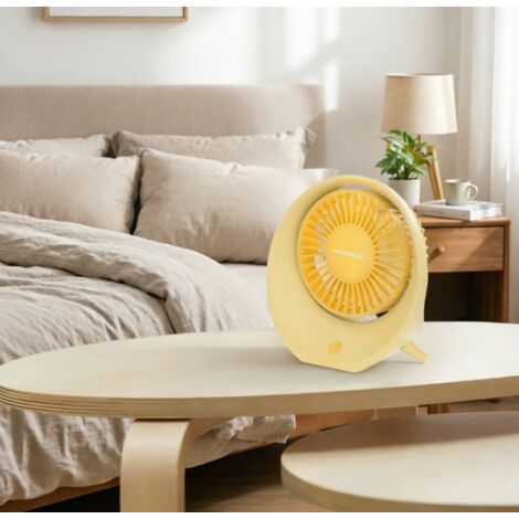 Mini ventilateur de table Aigostar 4 pouces, 4 pales, 3 vitesses, batterie 1200mAh rechargeable, petit ventilateur silencieux et portable, couleur crème jaune, pratique pour la maison et le bureau (1/3)