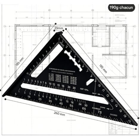 Règle triangulaire de menuiserie en aluminium solide, 7 pouces avec échelle métrique et impériale, angle droit 90°, outil de mesure précis pour travaux de bricolage et menuiserie, résistant et pratiqu
