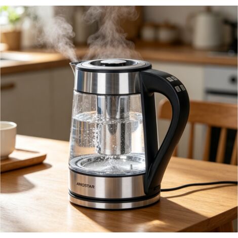 Bouilloire électrique Aigostar 1,7L 2200W, corps en verre borosilicate résistant, appareil pratique et élégant pour la maison et le bureau (1/2)