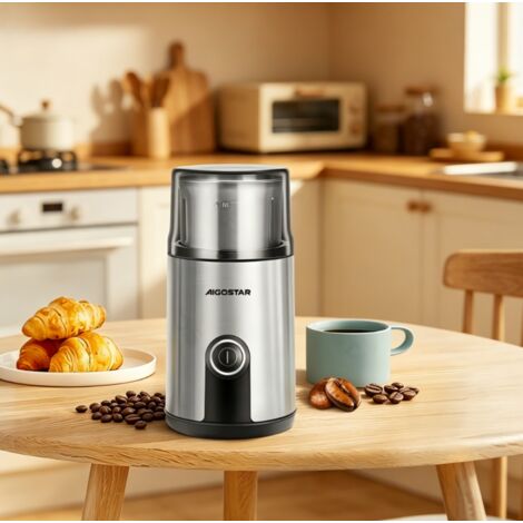 Moulin à café électrique Aigostar 200W, capacité 75g, en acier inoxydable, broyage rapide, usage domestique, pour un café frais et savoureux au quotidien (1/2)