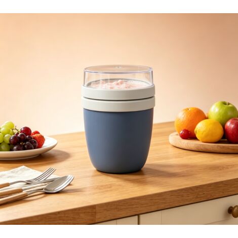 Gobelet à yaourt portable, grand modèle couleur bleu marine, boîte de conservation multifonction, contenant pratique pour petit-déjeuner, fruits et déjeuner, nomade et étanche pour voyage et cuisine q
