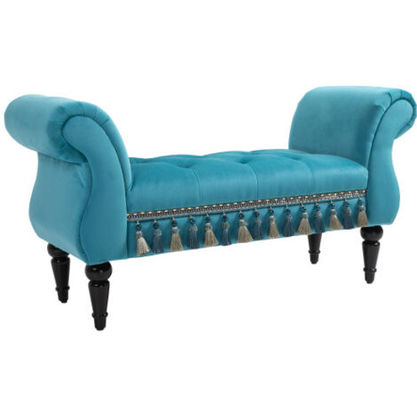 Banc luxueux capitonné en polyester et mousse de caoutchouc revêtu de tissu bleu, design élégant et confortable pour aménagement intérieur (1/3)