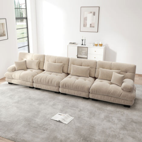 Canapé d'Angle Modulable 4 Places Assise Profonde Tissu Chenille Marron Clair Convertible en Lit Ultra Confortable et Chaleureux pour Salon Appartement Studio et Bureau (1/3)