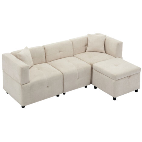 Canapé d'Angle 3 Places en L Tissu Robuste Avec Rangement et Repose-Pieds Amovible Style Moderne Pratique et Fonctionnel pour Salon Bureau Maison (1/3)