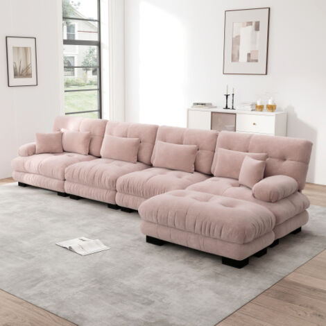 Ensemble Canapé Modulable Forme L 4 Places Canapé Nuage Tissu Chenille Rose Avec Pouf Amovible Design Personnalisable Chaleureux et Moderne pour Salon (1/3)